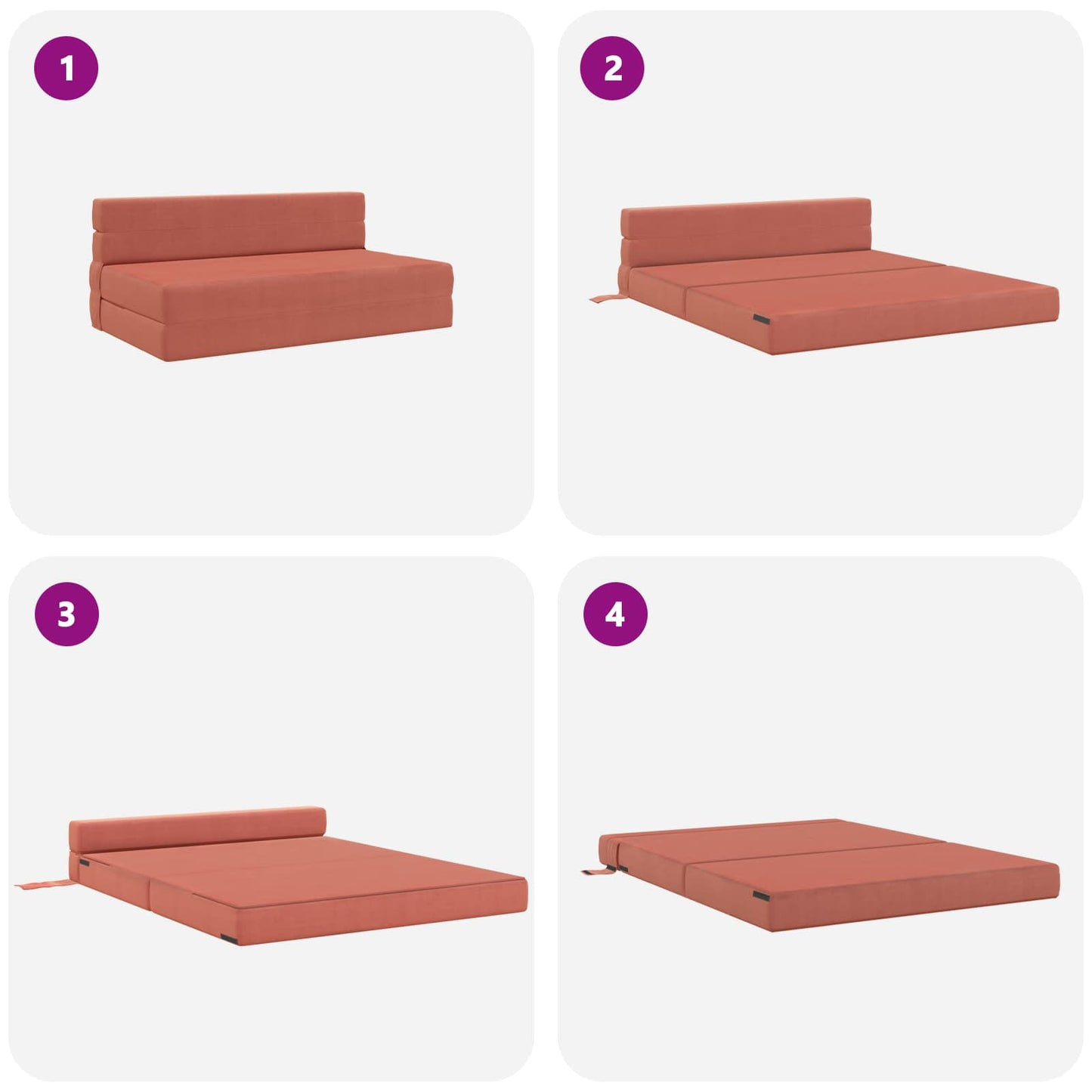 Klappsofa Bett Rot-Orange 203 x 152 x 15 cm Cordstoff