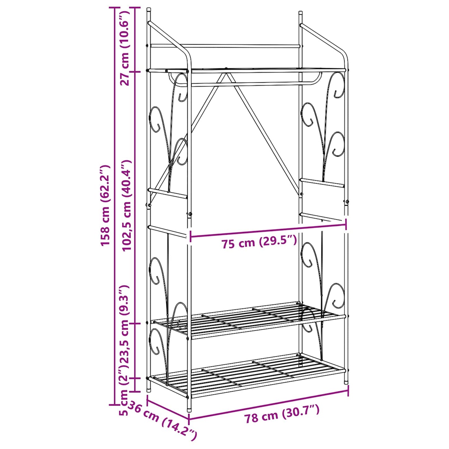 Offener Kleiderschrank Uni 2 pcs 78 x 36 x 158 cm