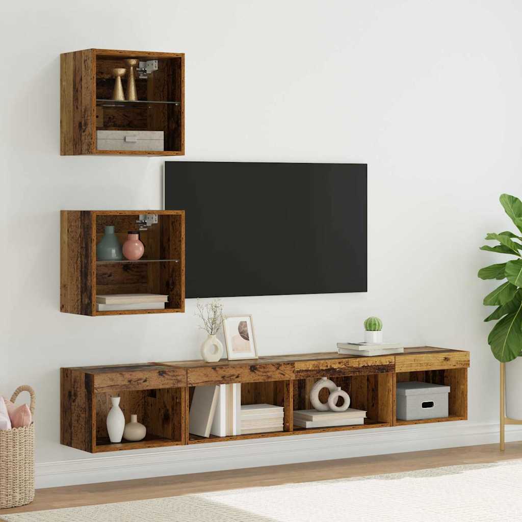 TV Wand Einheiten mit LED mit LED 5 pcs Altholz Holzwerkstoff
