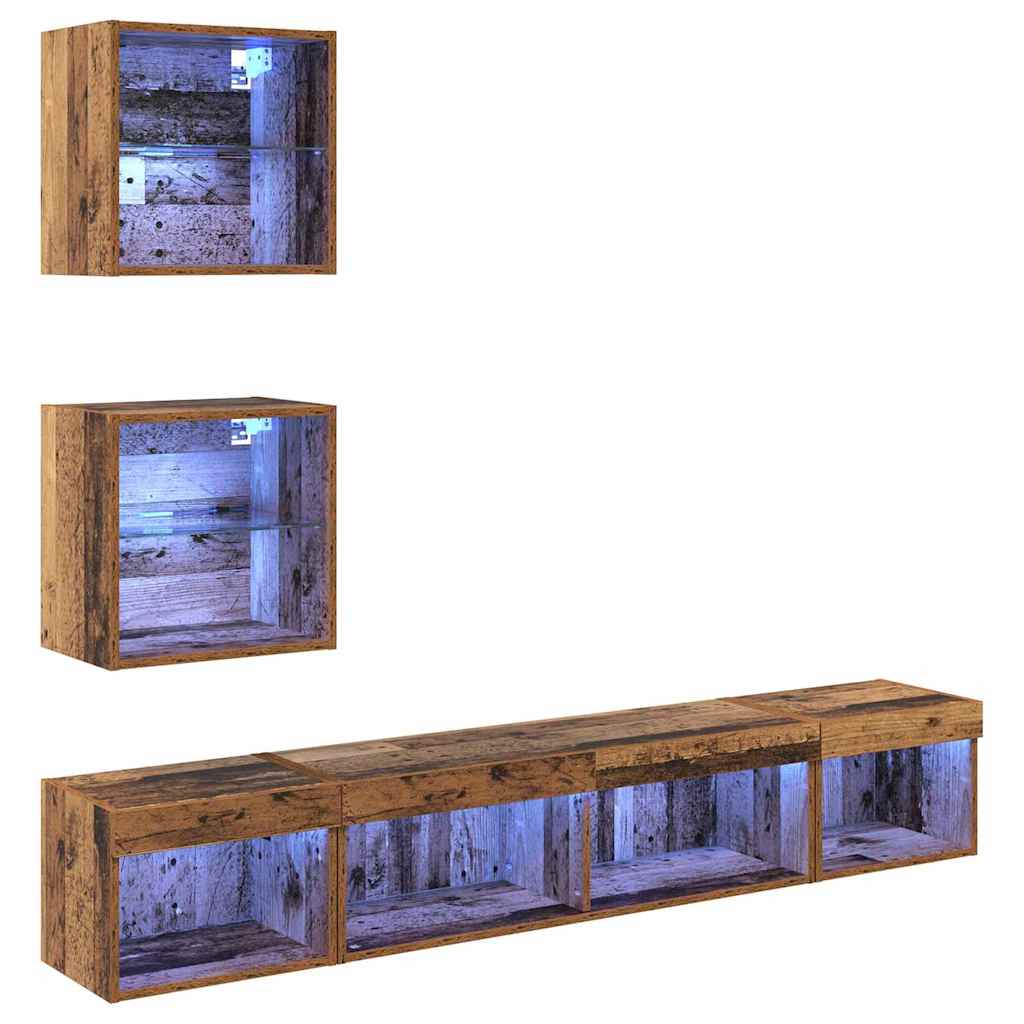 TV Wand Einheiten mit LED mit LED 5 pcs Altholz Holzwerkstoff
