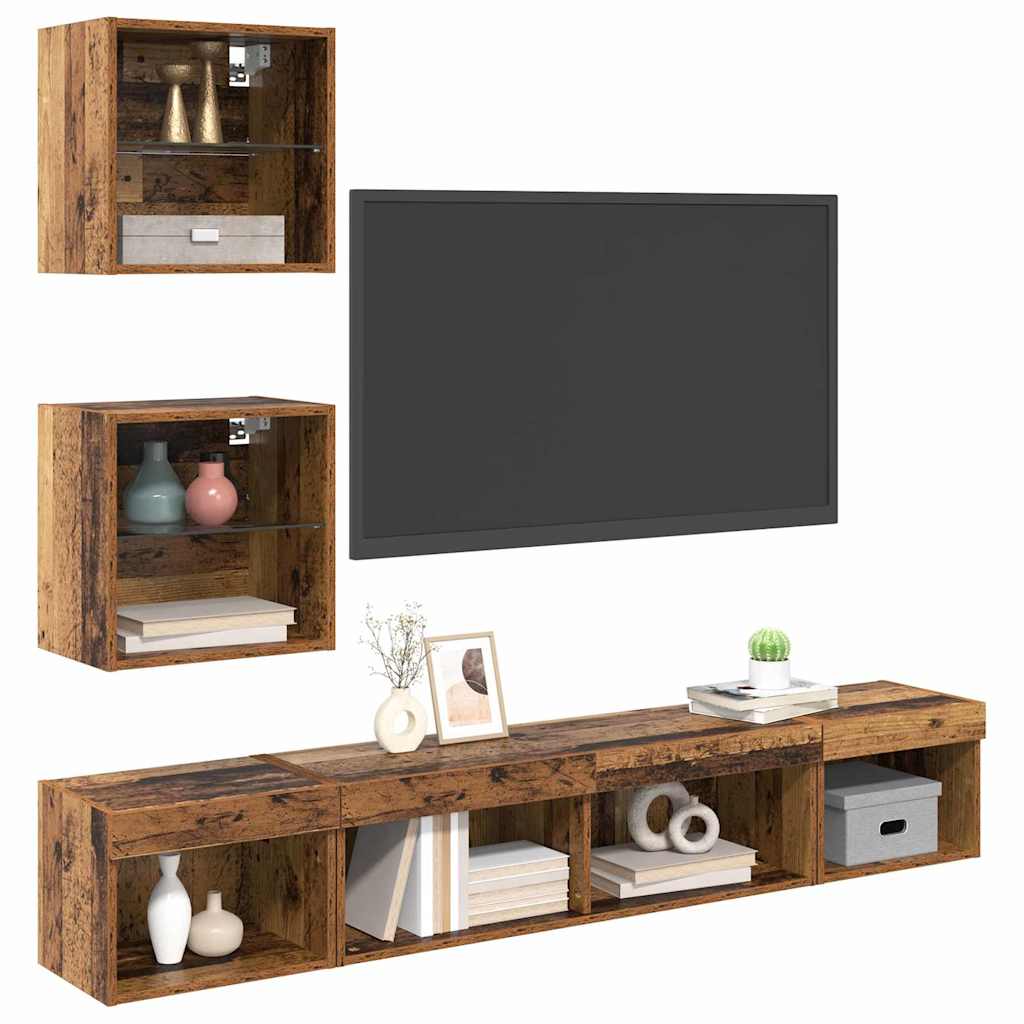 TV Wand Einheiten mit LED mit LED 5 pcs Altholz Holzwerkstoff