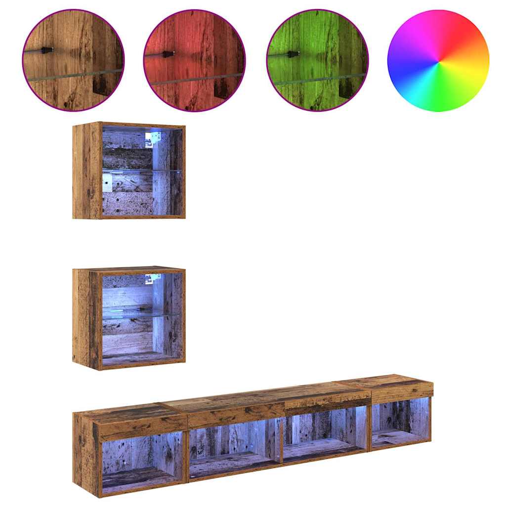 TV Wand Einheiten mit LED mit LED 5 pcs Altholz Holzwerkstoff