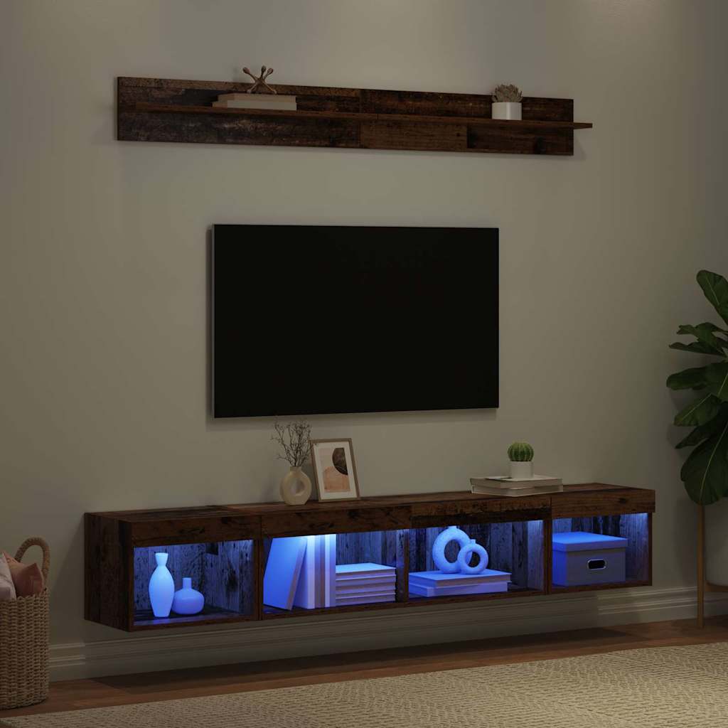 TV-Wandregal-Set mit LED 5 pcs Altholz Holzwerkstoff