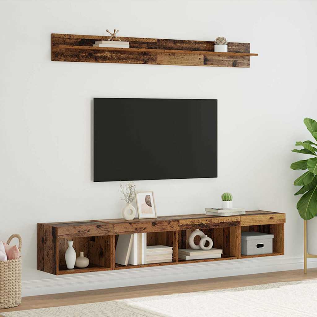 TV-Wandregal-Set mit LED 5 pcs Altholz Holzwerkstoff