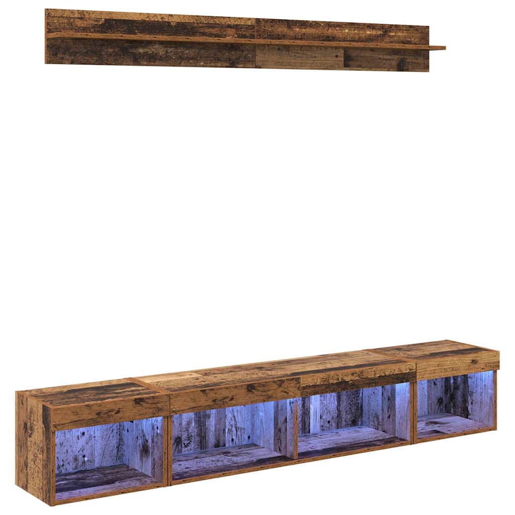 TV-Wandregal-Set mit LED 5 pcs Altholz Holzwerkstoff