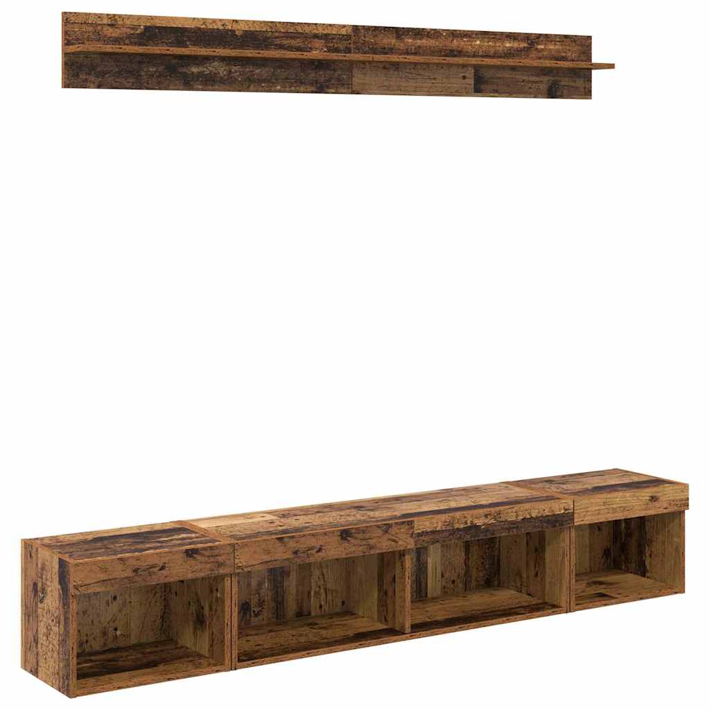 TV-Wandregal-Set mit LED 5 pcs Altholz Holzwerkstoff