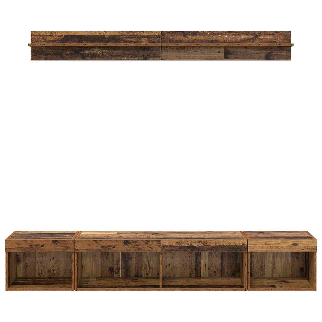 TV-Wandregal-Set mit LED 5 pcs Altholz Holzwerkstoff