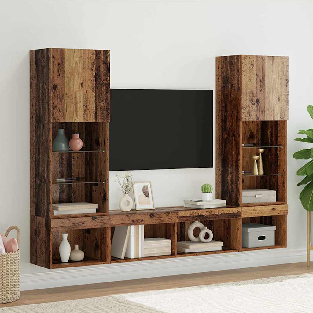 TV Wand Einheiten mit LED mit LED 5 pcs Altholz Holzwerkstoff