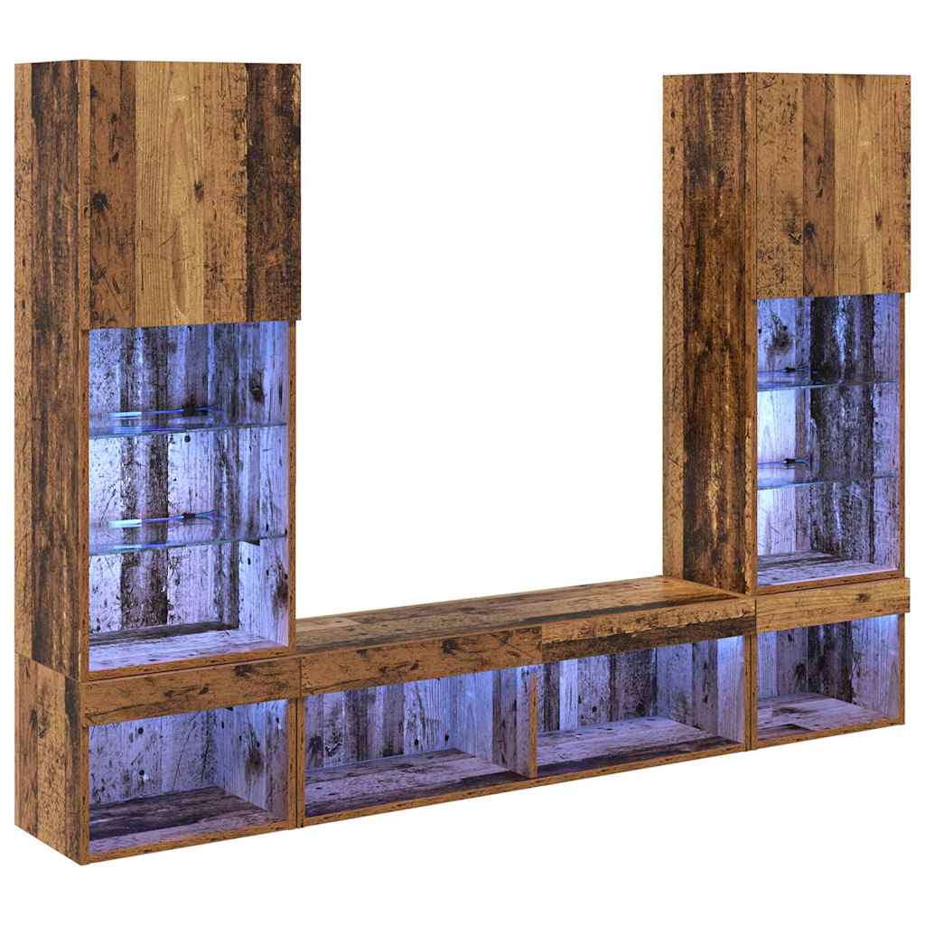 TV Wand Einheiten mit LED mit LED 5 pcs Altholz Holzwerkstoff