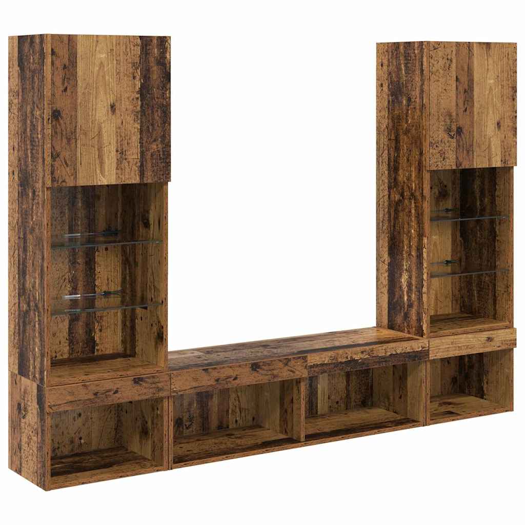 TV Wand Einheiten mit LED mit LED 5 pcs Altholz Holzwerkstoff