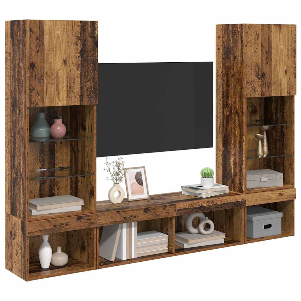 TV Wand Einheiten mit LED mit LED 5 pcs Altholz Holzwerkstoff