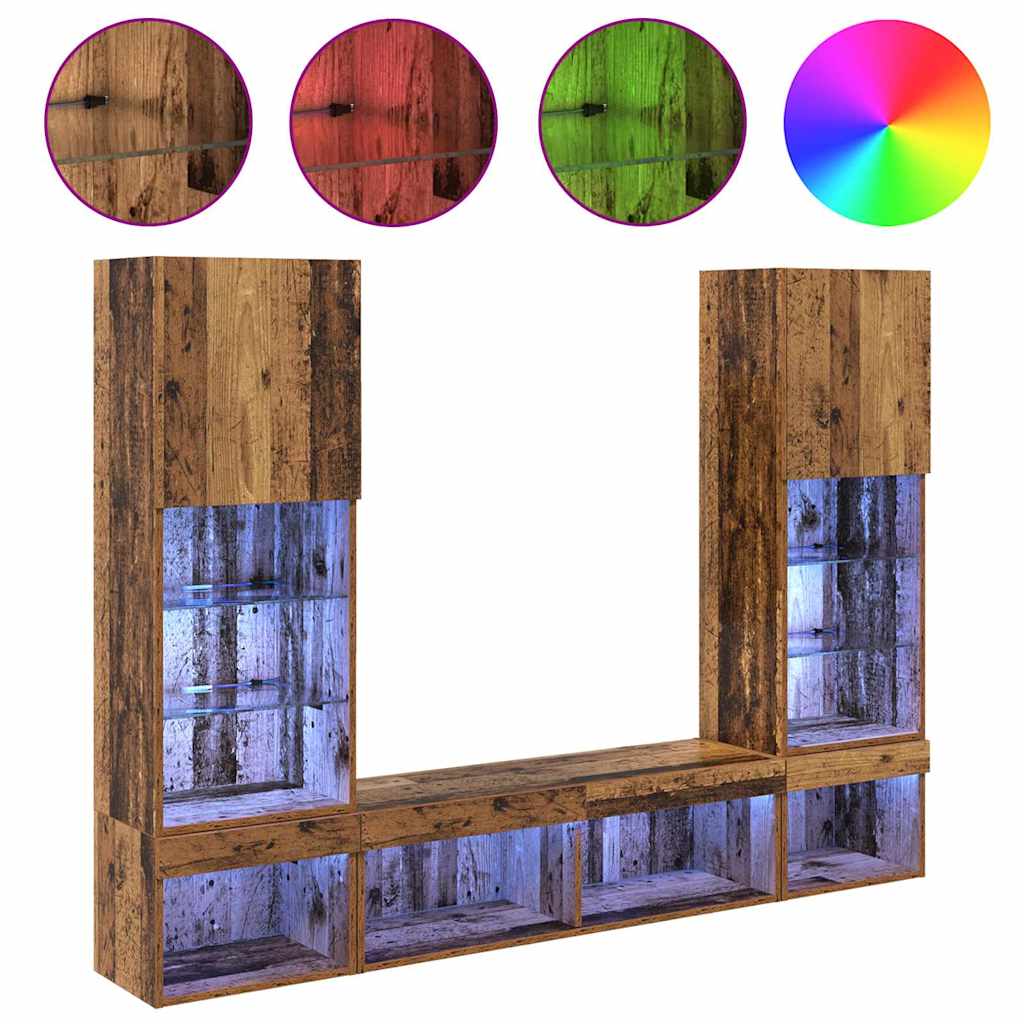 TV Wand Einheiten mit LED mit LED 5 pcs Altholz Holzwerkstoff