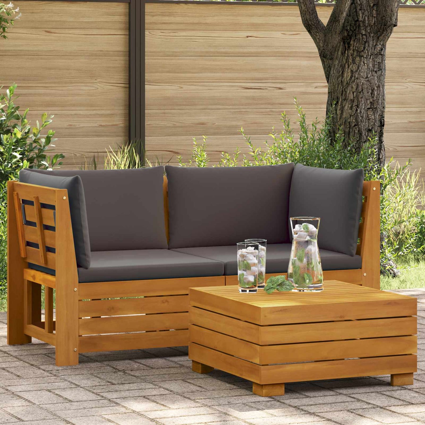 2-tlg. Garten-Lounge-Set aus massivem Akazienholz Braun