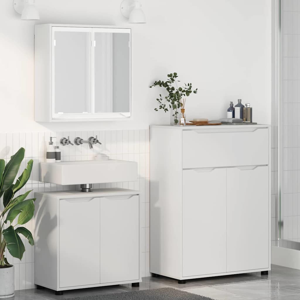 Badezimmermöbel-Set mit Schubladen 3 pcs Weiß Holzwerkstoff