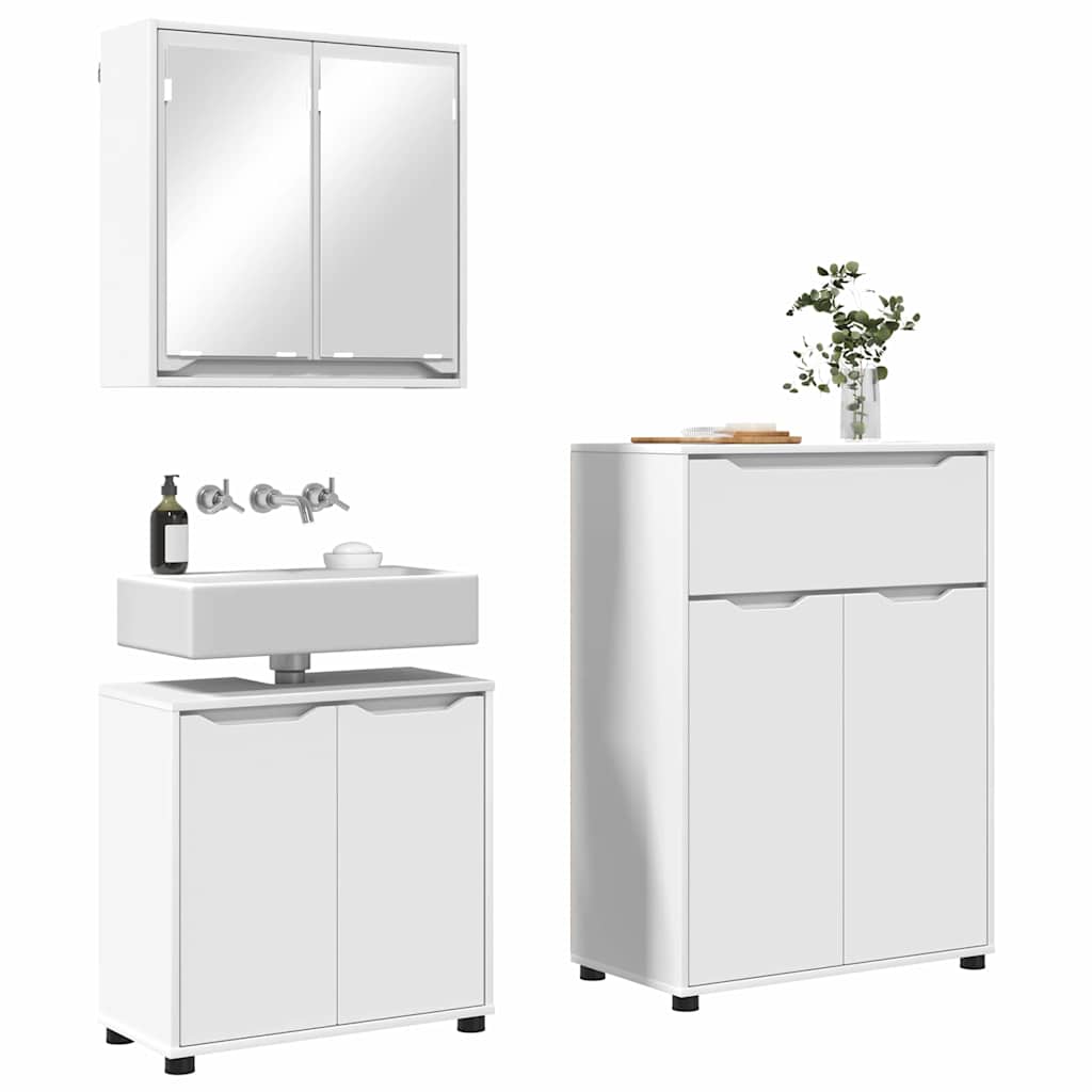 Badezimmermöbel-Set mit Schubladen 3 pcs Weiß Holzwerkstoff