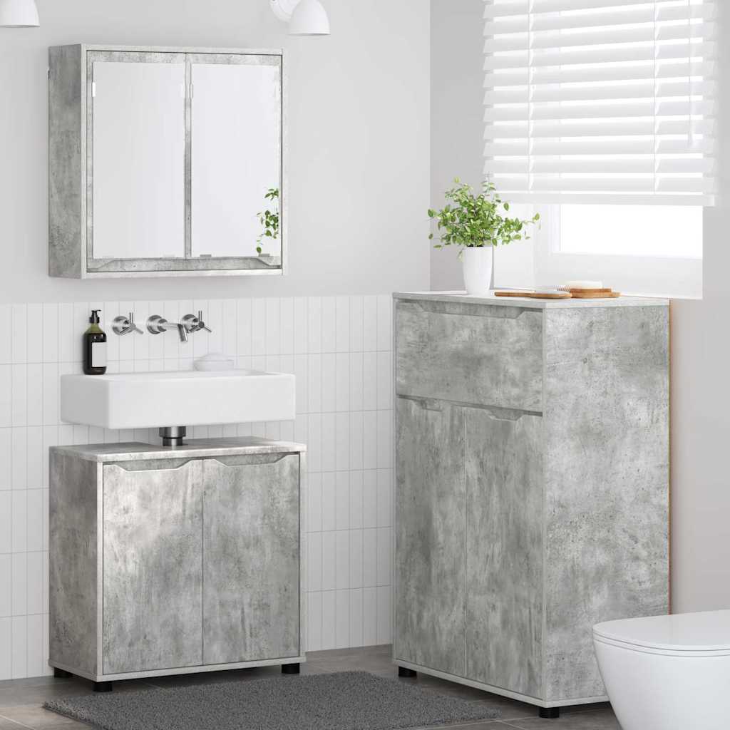 Badezimmermöbel-Set mit Regal 3 pcs Beton Grau Holzwerkstoff