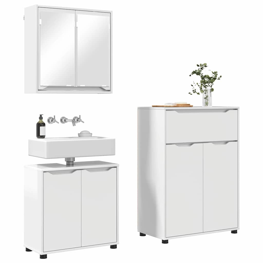 Badezimmermöbel-Set Mit Rad 3 pcs Hochglanz Weiß Holzwerkstoff