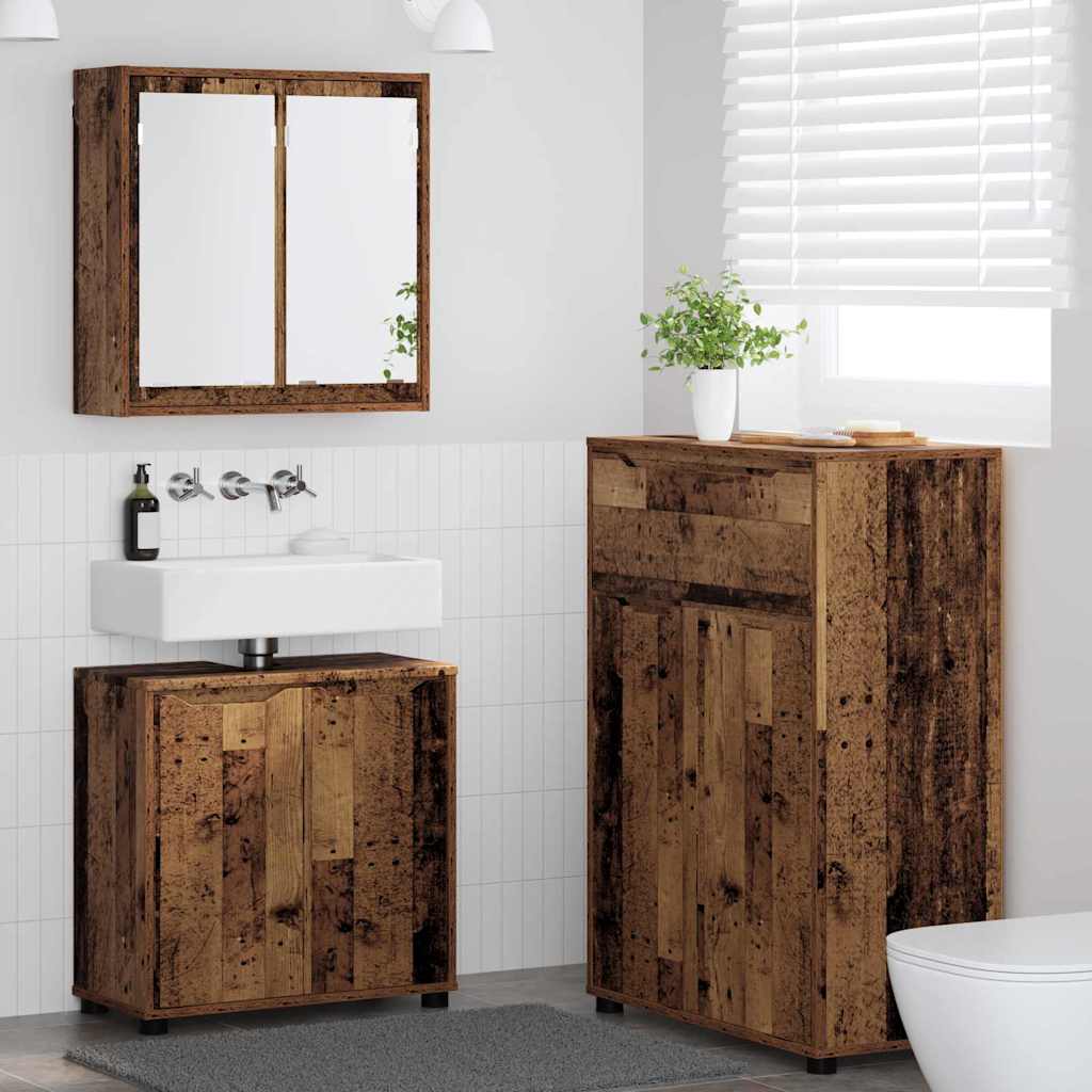 Badezimmermöbel-Set mit Schubladen 3 pcs Altholz Holzwerkstoff