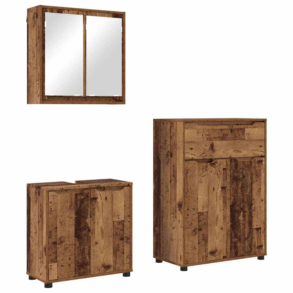 Badezimmermöbel-Set mit Schubladen 3 pcs Altholz Holzwerkstoff