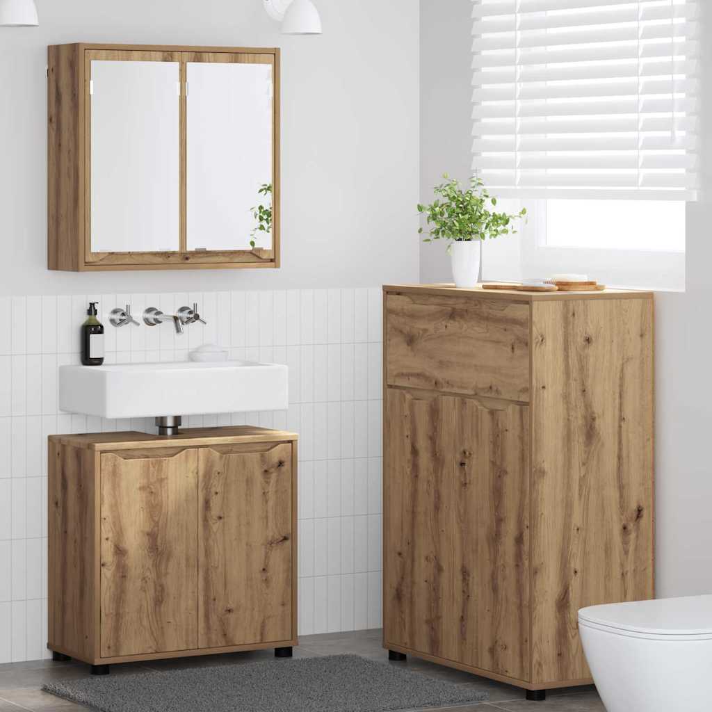 Badezimmermöbel-Set mit Regal 3 pcs Artisan-Eiche Holzwerkstoff