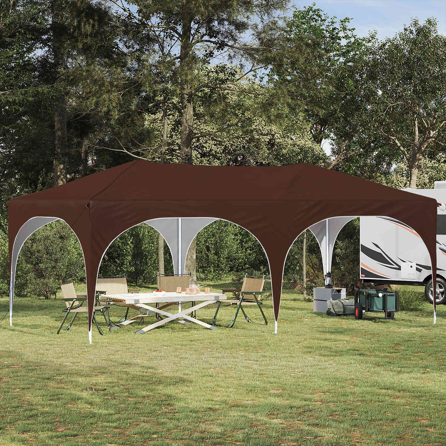 Pop-up Partyzelt Braun 575 x 288 x 245 cm Oxford-Stoff