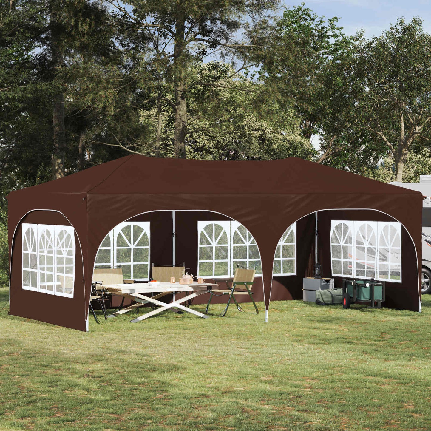 Pop-up Partyzelt Braun 575 x 288 x 245 cm Oxford-Stoff