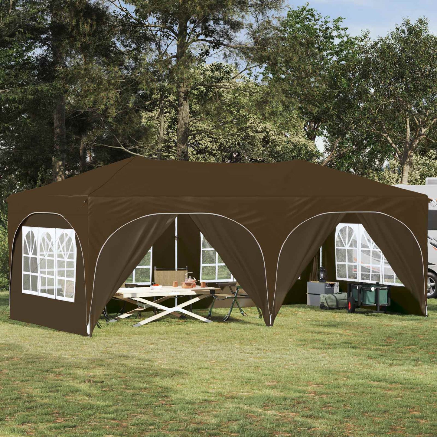 Pop-up Partyzelt Taupe 575 x 288 x 245 cm Oxford-Stoff