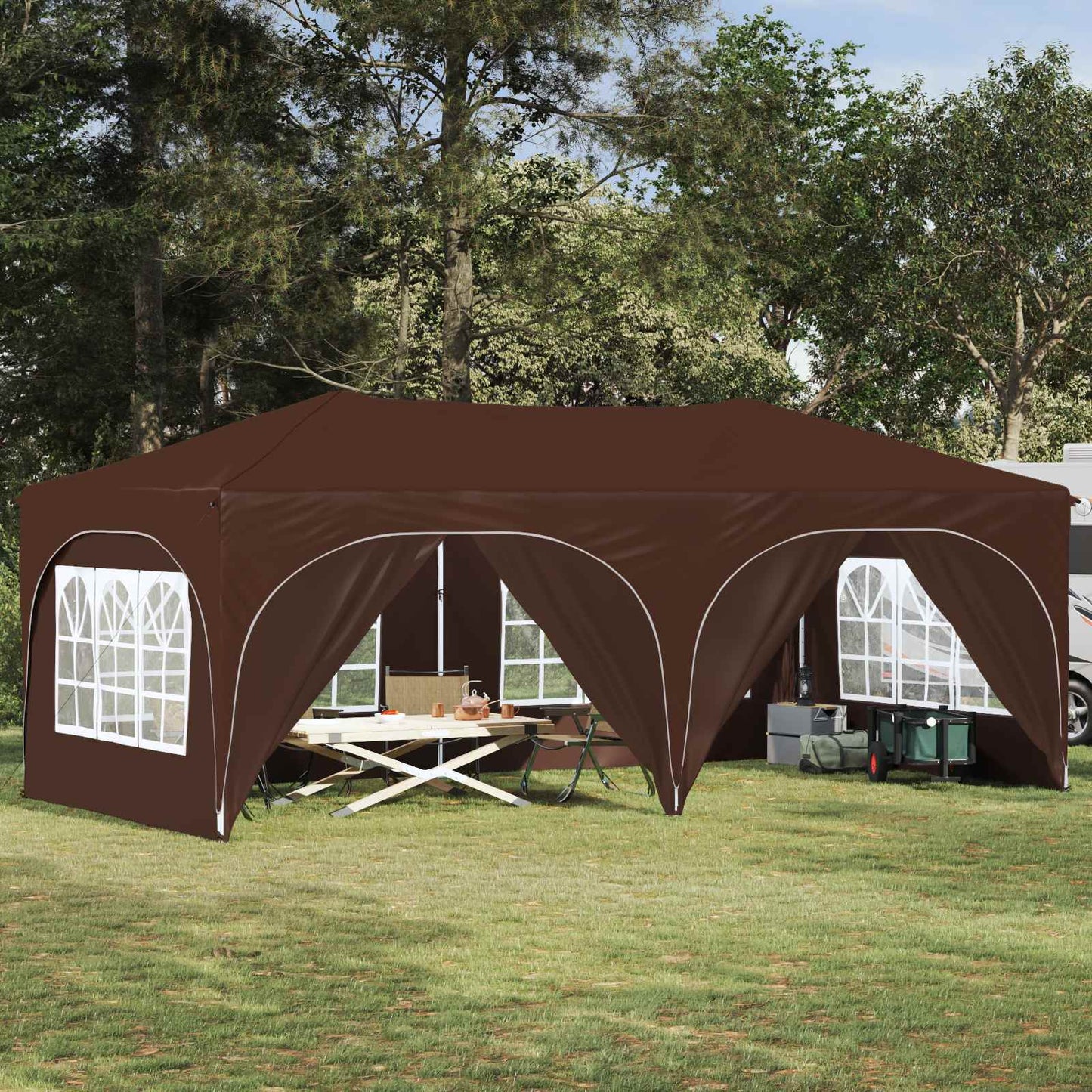 Pop-up Partyzelt Braun 575 x 288 x 245 cm Oxford-Stoff