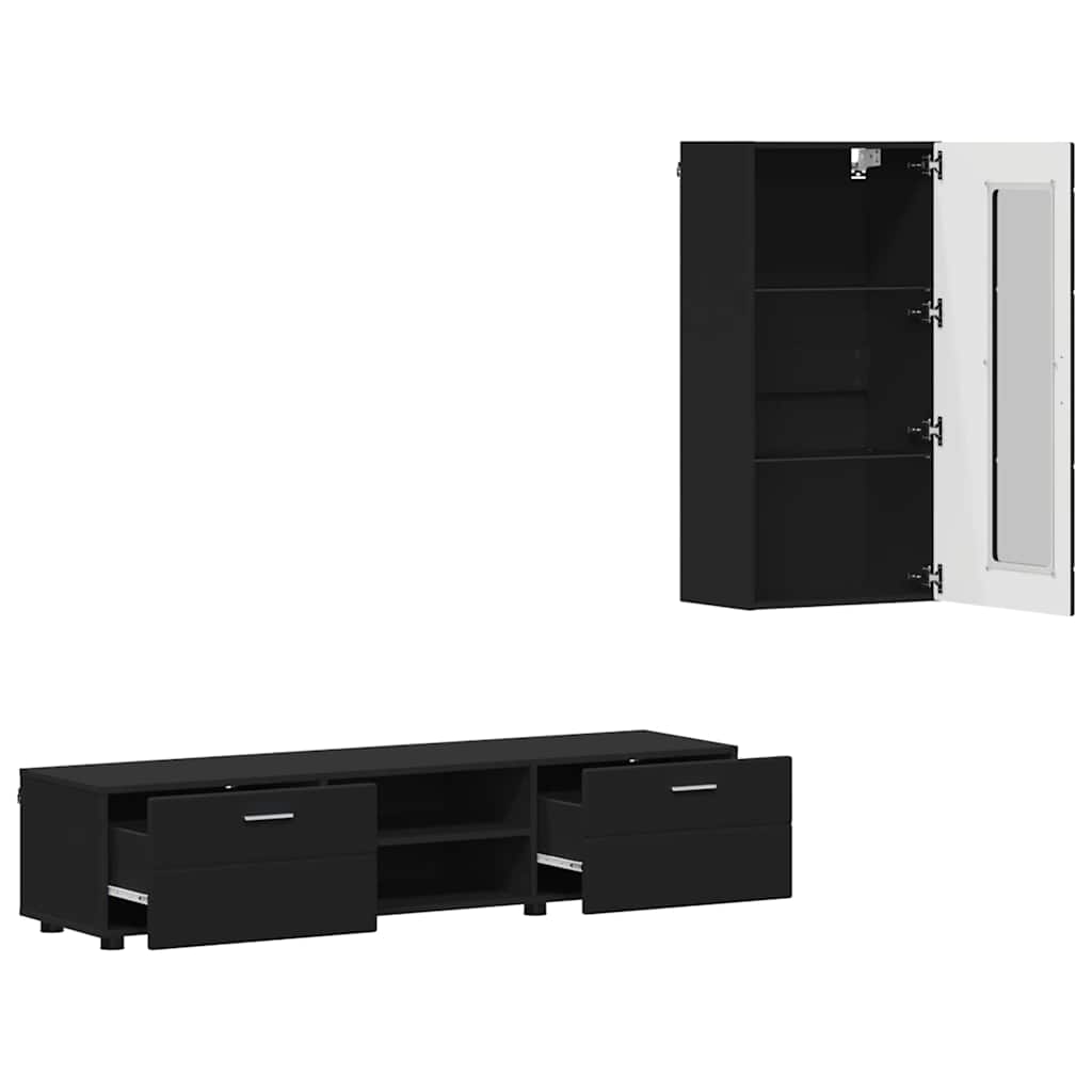 TV-Schrankset mit Schubladen FLORIN 3 pcs Schwarz Holzwerkstoff