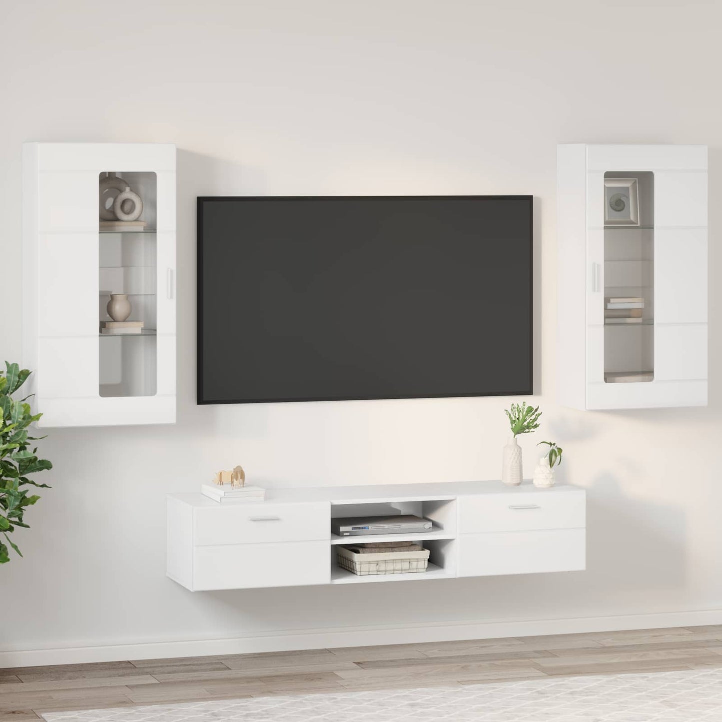 TV-Schrankset mit Tür FLORIN 3 pcs Hochglanz Weiß Holzwerkstoff