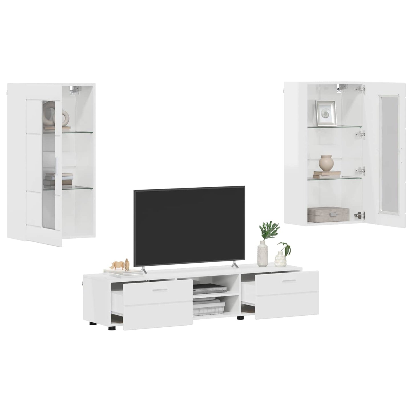 TV-Schrankset mit Tür FLORIN 3 pcs Hochglanz Weiß Holzwerkstoff
