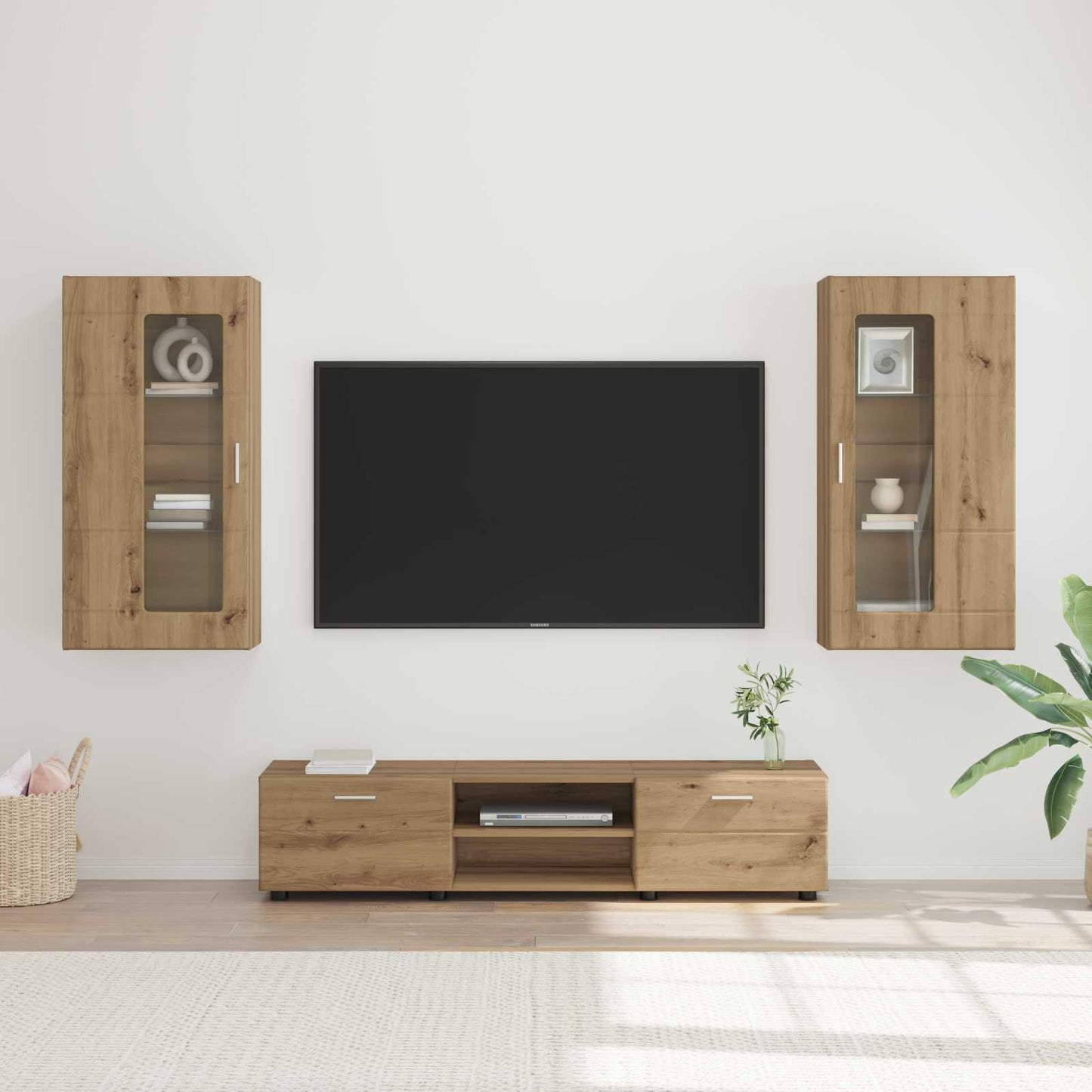 TV-Schrankset mit Tür FLORIN 3 pcs Artisan-Eiche Holzwerkstoff
