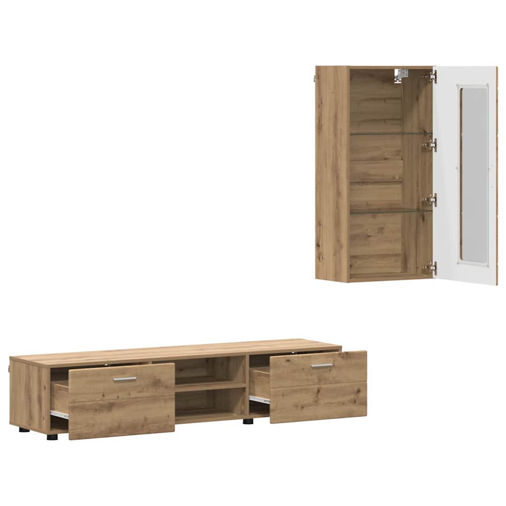 TV-Schrankset mit Tür FLORIN 3 pcs Artisan-Eiche Holzwerkstoff