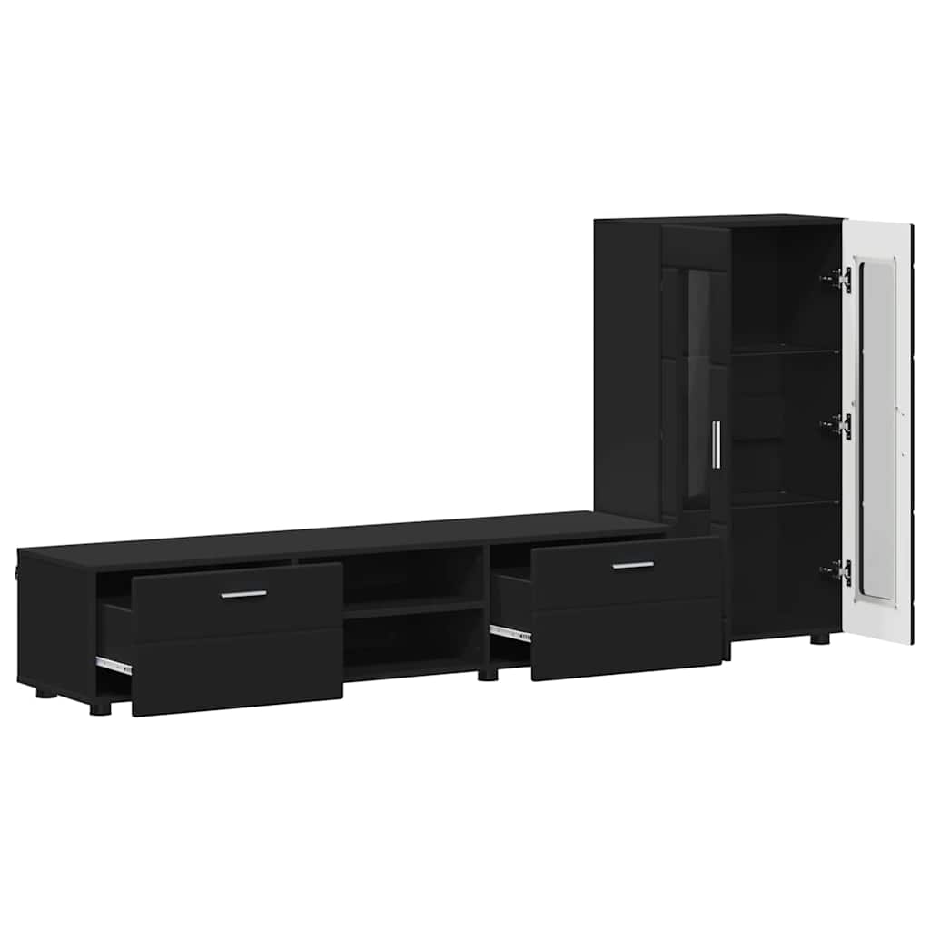 TV-Schrankset mit Schubladen FLORIN 3 pcs Schwarz Holzwerkstoff