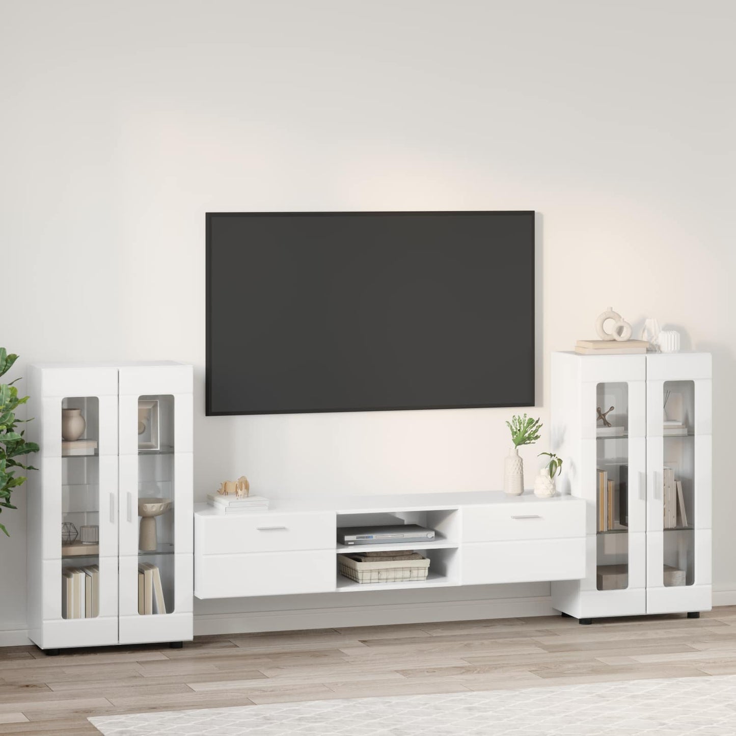 TV-Schrankset mit Tür FLORIN 3 pcs Hochglanz Weiß Holzwerkstoff