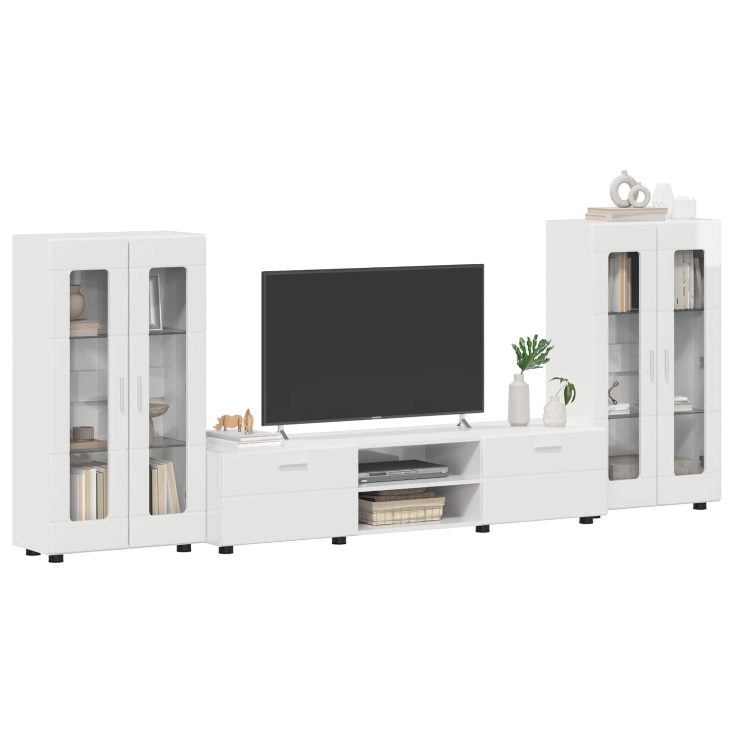 TV-Schrankset mit Tür FLORIN 3 pcs Hochglanz Weiß Holzwerkstoff