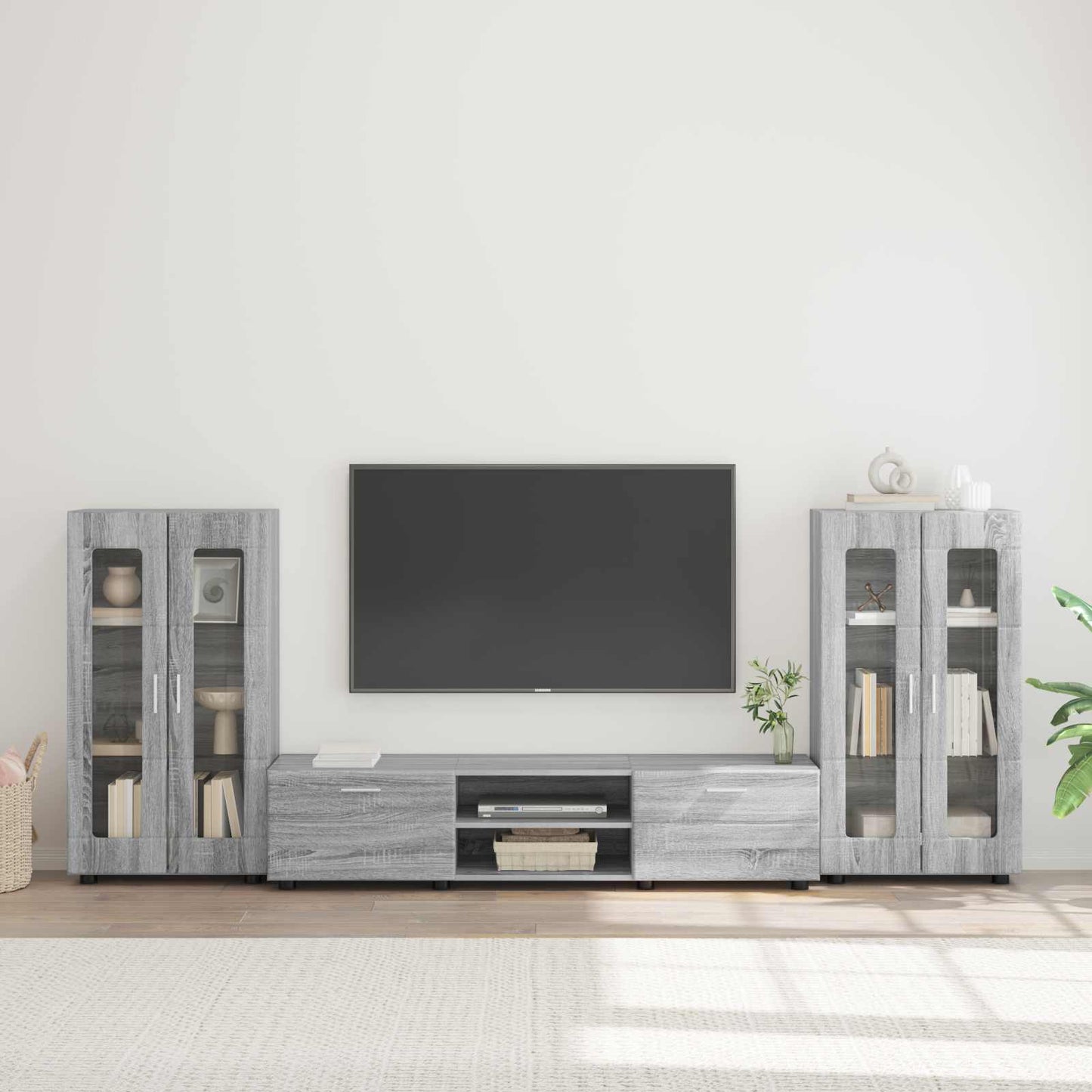 TV-Schrankset mit Tür FLORIN 3 pcs Graues Sonoma Holzwerkstoff