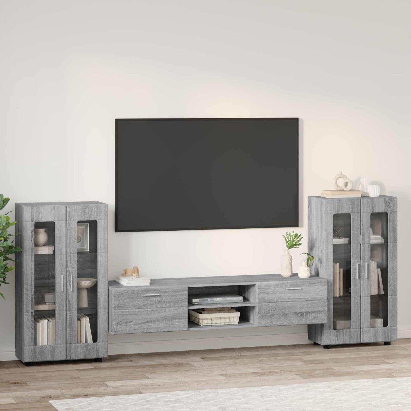 TV-Schrankset mit Tür FLORIN 3 pcs Graues Sonoma Holzwerkstoff