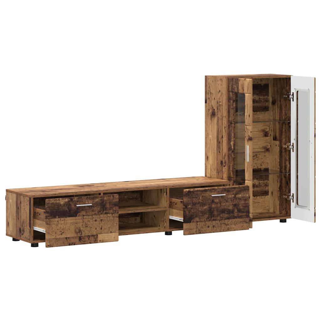 TV-Schrankset mit Schubladen FLORIN 3 pcs Altholz Holzwerkstoff