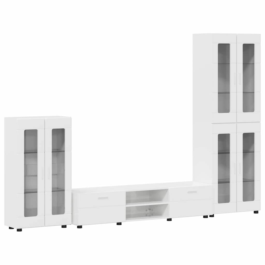 TV-Schrankset mit Tür FLORIN 3 pcs Hochglanz Weiß Holzwerkstoff