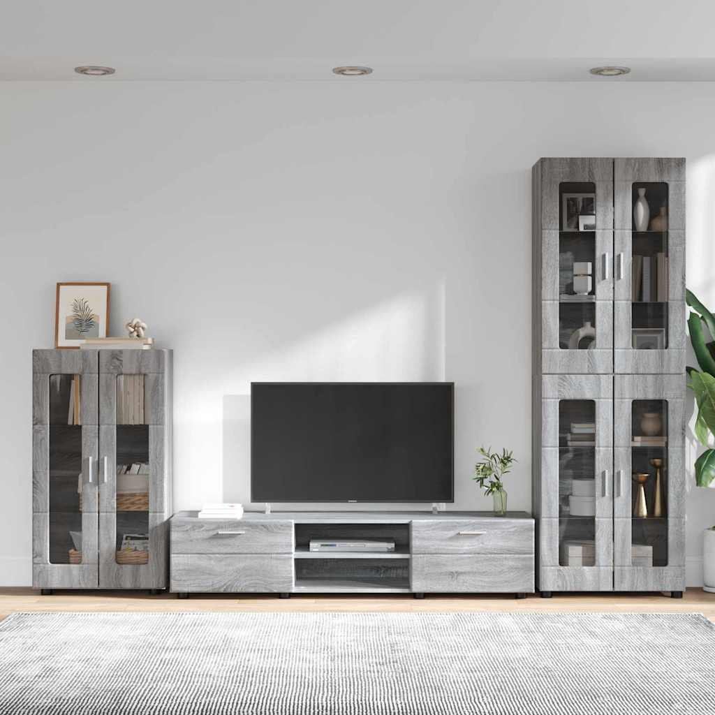 TV-Schrankset mit Tür FLORIN 3 pcs Graues Sonoma Holzwerkstoff