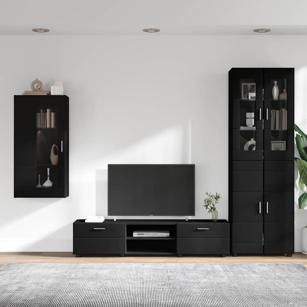 TV-Schrankset mit Schubladen FLORIN 3 pcs Schwarz Holzwerkstoff