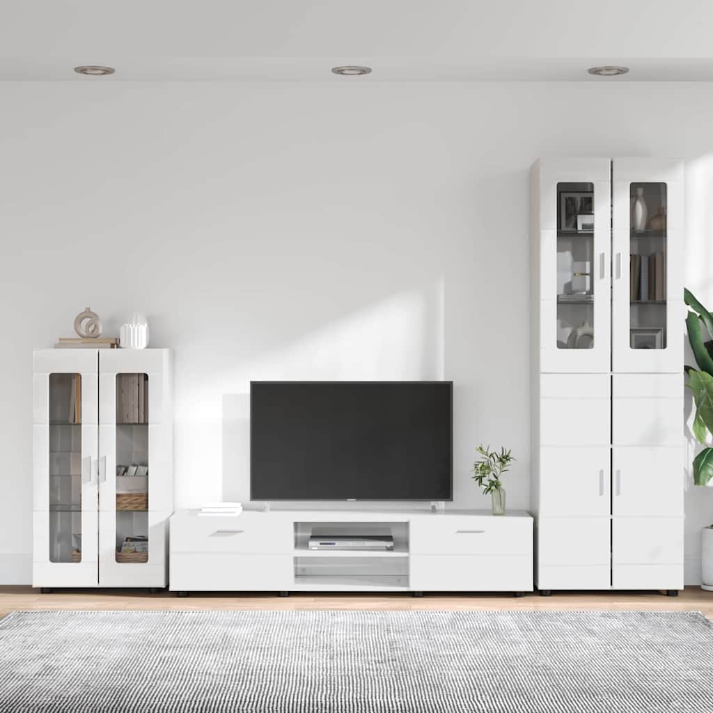 TV-Schrankset mit Tür FLORIN 3 pcs Hochglanz Weiß Holzwerkstoff