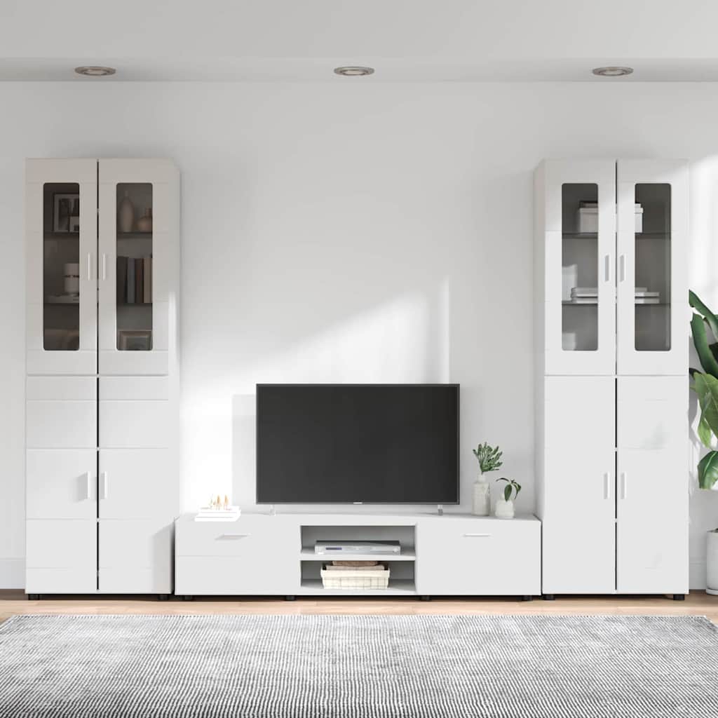 TV-Schrankset mit Tür FLORIN 3 pcs Hochglanz Weiß Holzwerkstoff