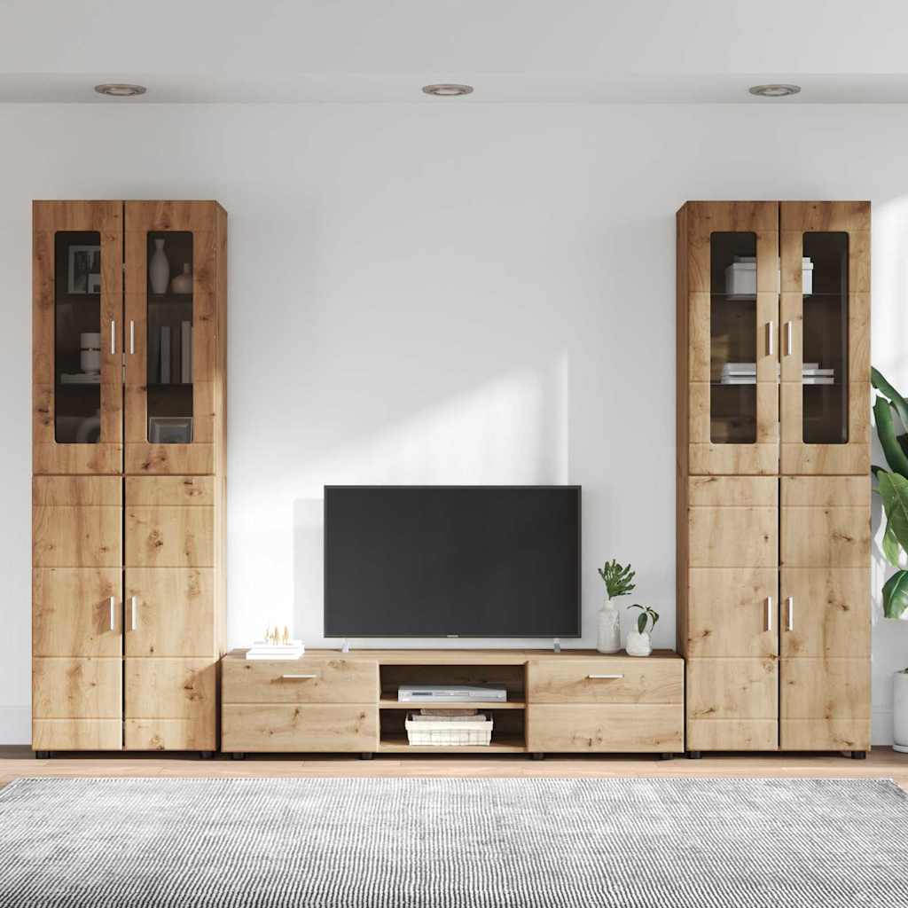 TV-Schrankset mit Tür FLORIN 3 pcs Artisan-Eiche Holzwerkstoff