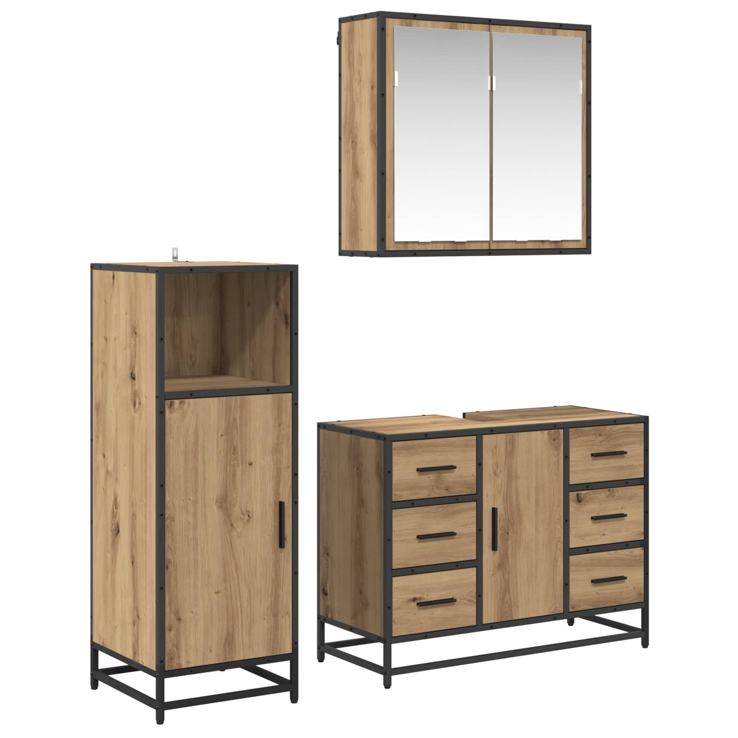 Badezimmermöbel-Set mit Regal 3 pcs Artisan-Eiche Holzwerkstoff