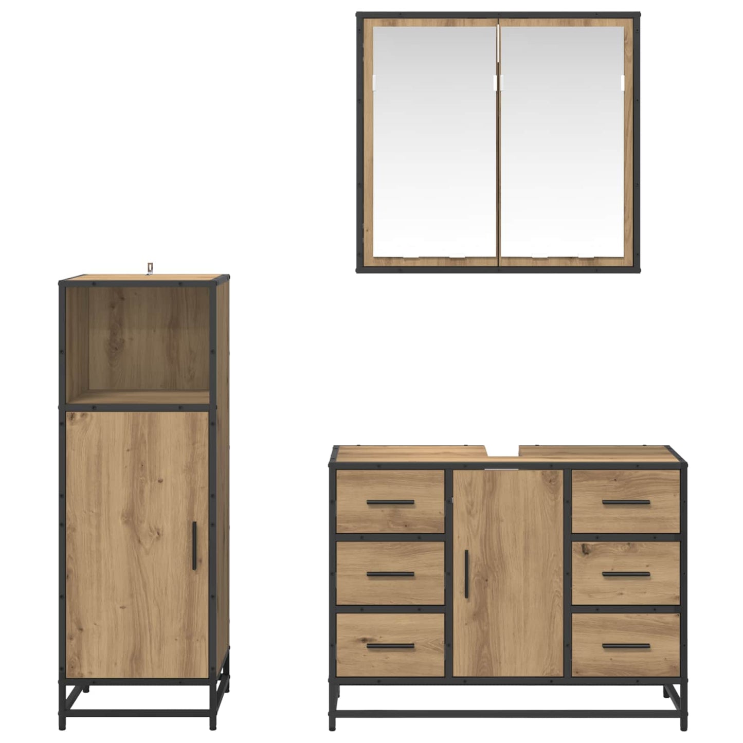 Badezimmermöbel-Set mit Regal 3 pcs Artisan-Eiche Holzwerkstoff