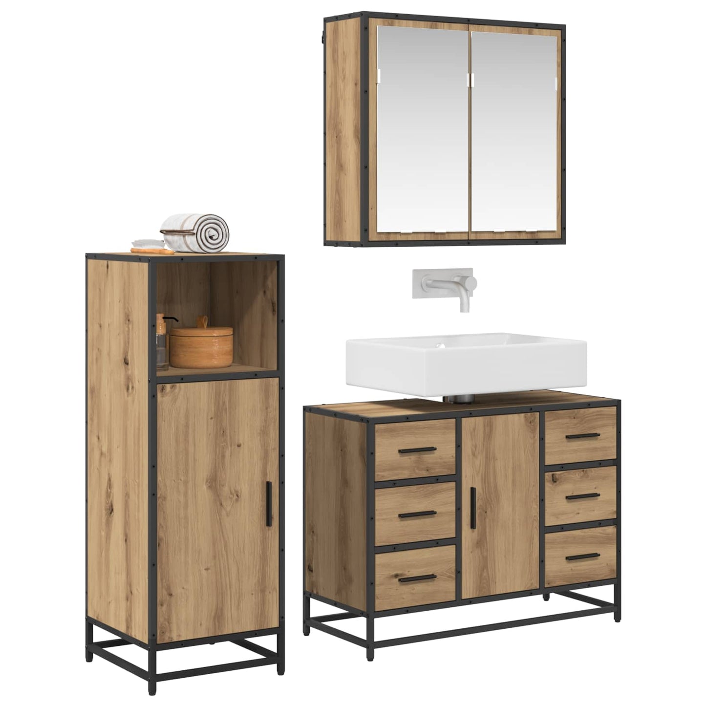 Badezimmermöbel-Set mit Regal 3 pcs Artisan-Eiche Holzwerkstoff