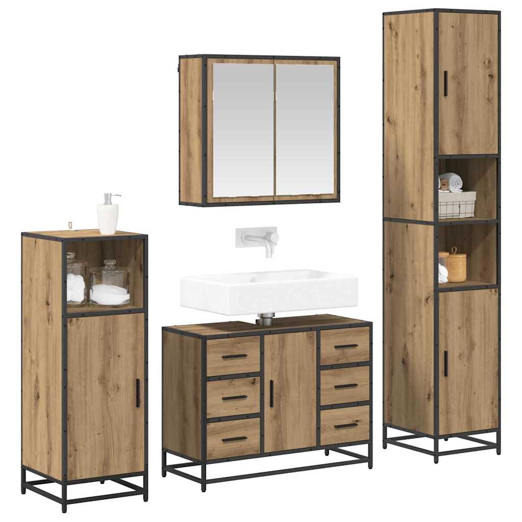 Badezimmermöbel-Set mit Regal 4 pcs Artisan-Eiche Holzwerkstoff