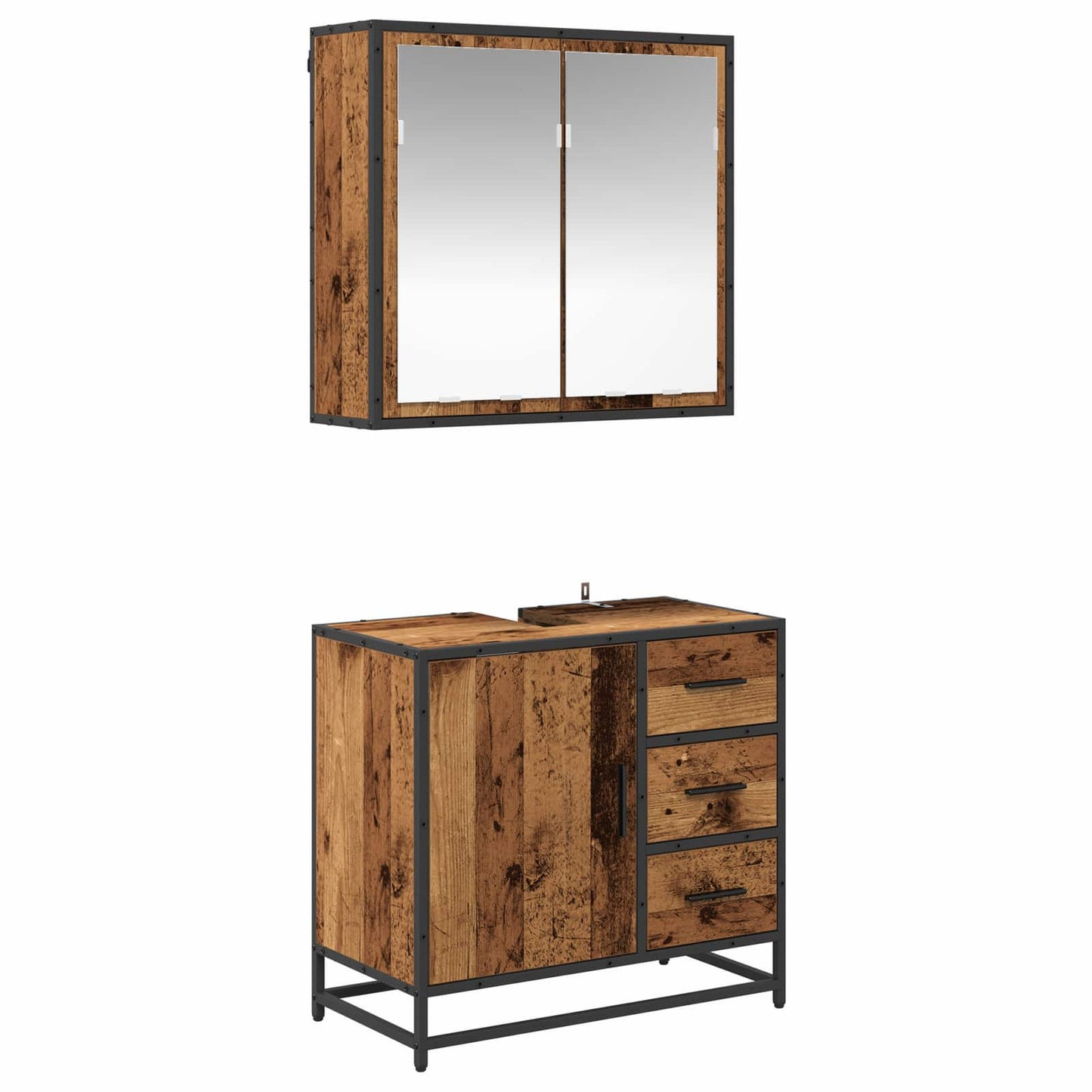 Badezimmermöbel-Set mit Schubladen 2 pcs Altholz Holzwerkstoff